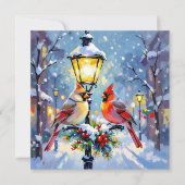 A Sweet Christmas Cardinal Couple on Lamp Post Feestdagenkaart (Voorkant)