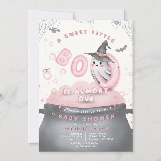 A Sweet Little Boo Is Almost Due Pink Baby Shower Kaart (Voorkant)