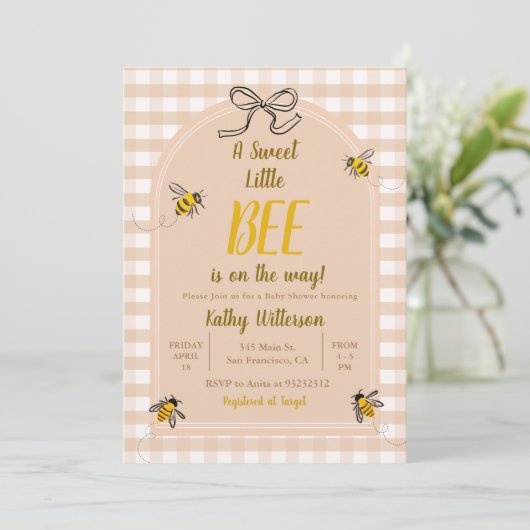 A Sweet Little Honey Bee Gingham Baby shower Kaart (Staand voorkant)
