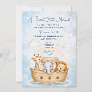 A Sweet Little Miracle Cute Noah's Ark Baby Shower Kaart