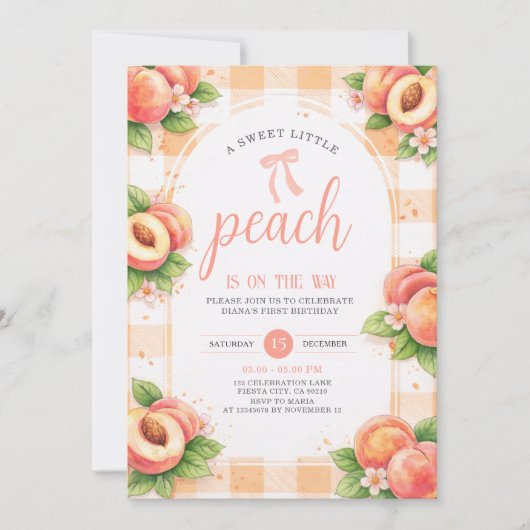 A Sweet Little Peach Birthday Invitation Kaart (Voorkant)