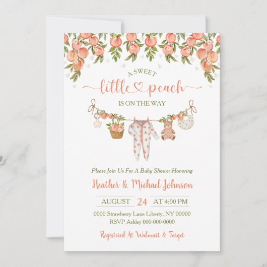 A Sweet Little Peach Clothesline Baby Shower Kaart (Voorkant)