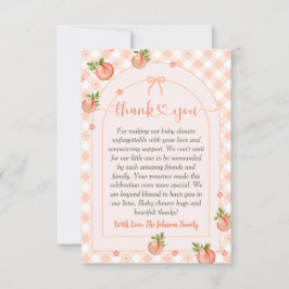 A Sweet Little Peach Gingham Baby Shower Bedankkaart