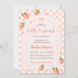 A Sweet Little Peach Gingham Baby Shower Kaart