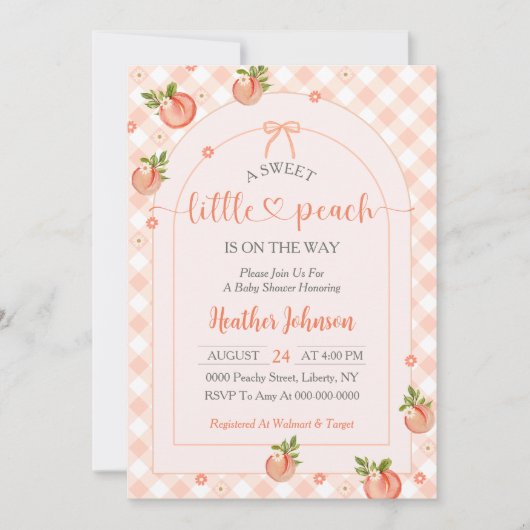 A Sweet Little Peach Gingham Baby Shower Kaart (Voorkant)