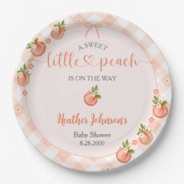 A Sweet Little Peach Gingham Baby Shower Papieren Bordje