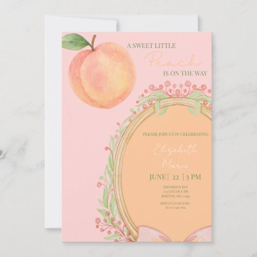 A Sweet Little Peach Is On The Way - Baby Shower Kaart (Voorkant)