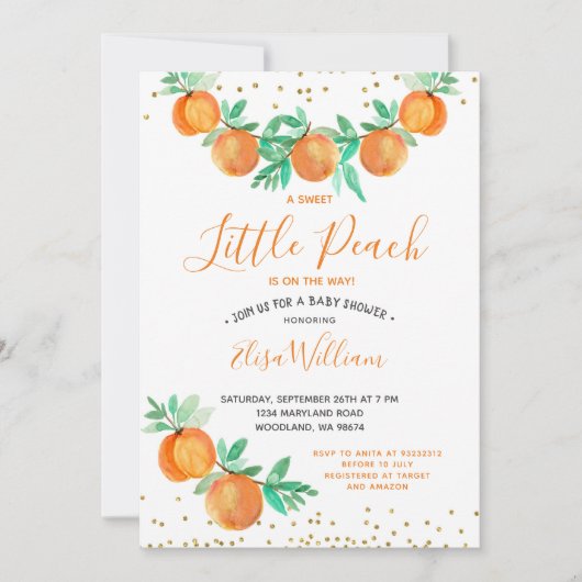 A Sweet Little Peach is onderweg naar het Baby sho Kaart (Voorkant)
