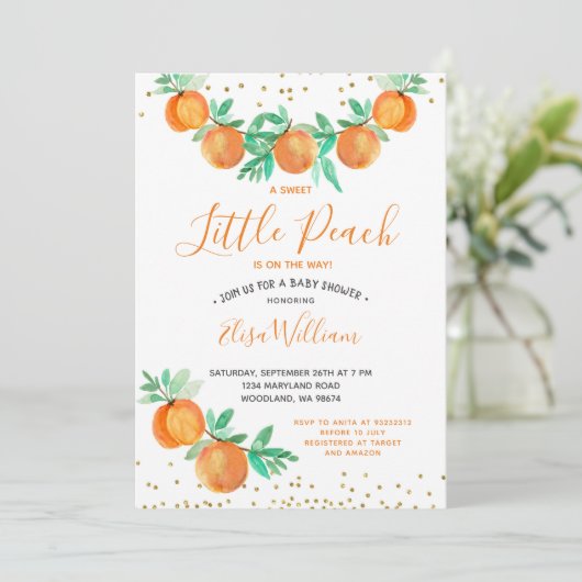 A Sweet Little Peach is onderweg naar het Baby sho Kaart (Staand voorkant)