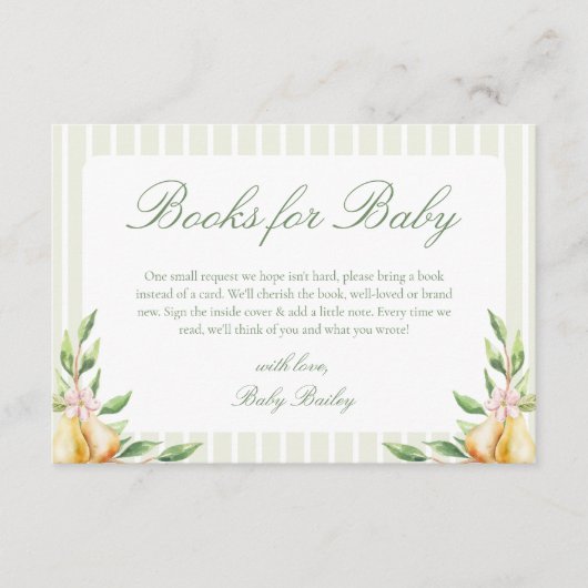 A Sweet Little Pear Baby shower Boeken voor Baby Informatiekaartje (Voorkant)