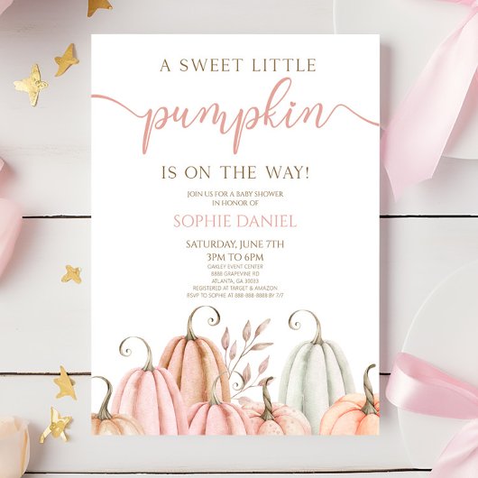 A Sweet Little Pumpkin Pink Orange Baby Shower Kaart