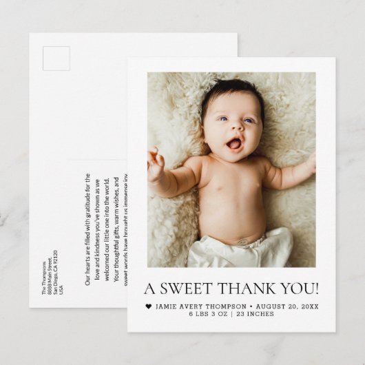 A Sweet Thank You Newborn Baby Photo BIRTH Briefkaart (Voorkant / Achterkant)