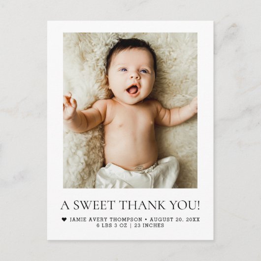 A Sweet Thank You Newborn Baby Photo BIRTH Briefkaart (Voorkant)