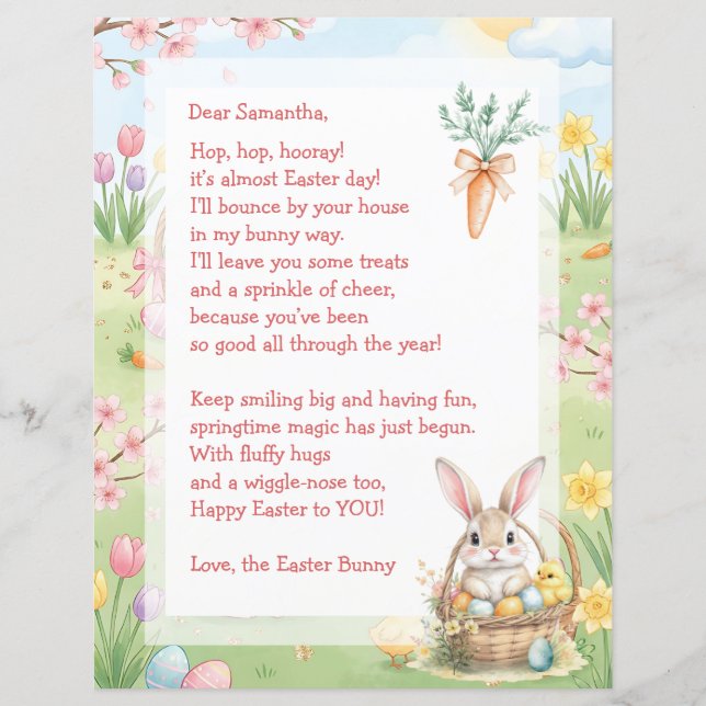 A Sweet Whimsical Easter Bunny Letter for Children (Voorkant)