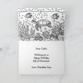 A Swimming Sea Turtle & Coloring Page Birthday Kaart (Binnen)