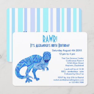 A T-Rex Dinosaur Blue Prehistorische Birthday RAWR Kaart