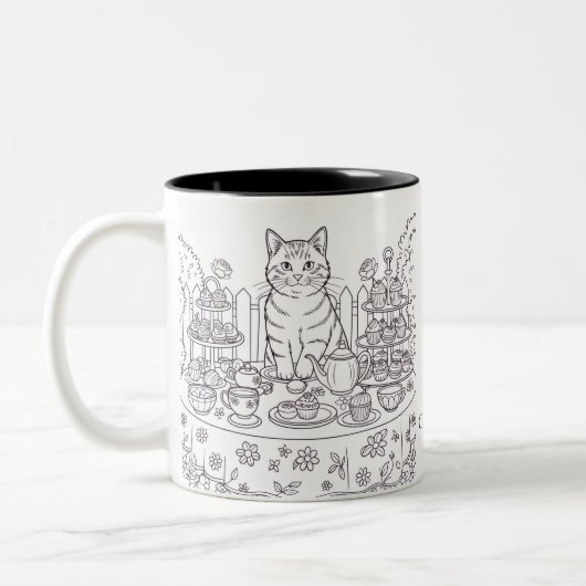 A Tabby Cat & Tea Party Mug Tweekleurige Koffiemok (Links)