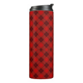 A tall travel mug with a vibrant red plaid pattern thermosbeker (Gedraaid links)