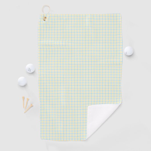 A tea towel with a grid pattern in light blue  golfhanddoek (Insitu)