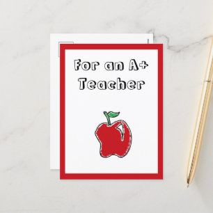 A+ Teacher Red Apple Cool School Cartoon Feestdagenkaart