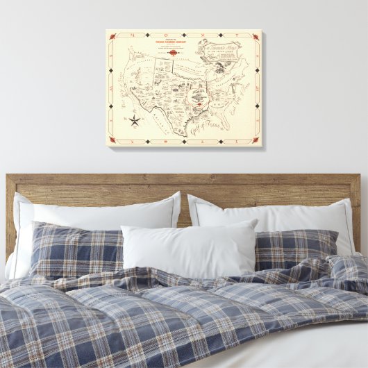 A Texan's Map of the United States (of Texas) Canvas Afdruk (Insitu (Slaapkamer))