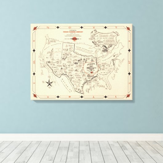 A Texan's Map of the United States (of Texas) Canvas Afdruk (Insitu (Houten vloer))