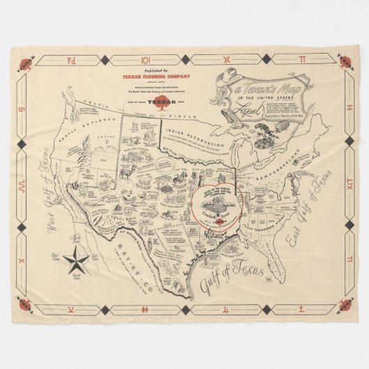 A Texan's Map of the United States (of Texas) Fleece Deken (Voorkant (Horizontaal))