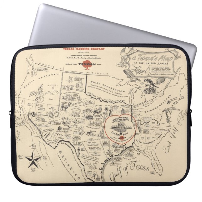 A Texan's Map of the United States (of Texas) Laptop Sleeve (Voorkant)