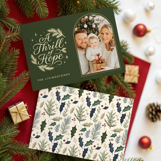 A Thrill of Hope Green & Gold Arch Photo Religious Folie Feestdagenkaart