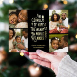 A Thrill of Hope | Moderne Kerstmis met fotocollag Folie Feestdagenkaart<br><div class="desc">Deze stijlvolle kerstcollage-feestfotokaart bevat vier fotosjablonen en een moderne typografie: "A Thrill of Hope,  The Weary World Rejoices." De achterkant van de kaart bevat een overeenkomend patroon van zwarte bessen,  bladeren en pijnbomen. Eenvoudig te personaliseren!</div>