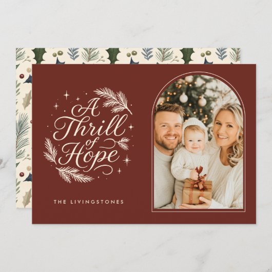 A Thrill of Hope Red Religious Arch Photo Feestdagenkaart (Voorkant / Achterkant)