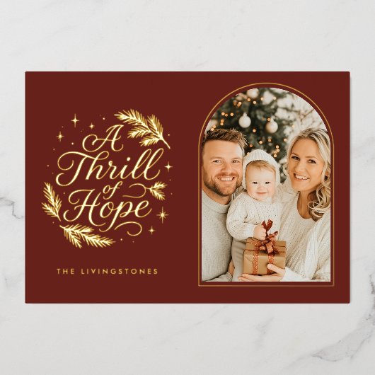 A Thrill of Hope Red Religious Arch Photo Folie Feestdagenkaart (Voorkant)