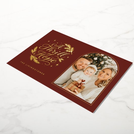 A Thrill of Hope Red Religious Arch Photo Folie Feestdagenkaart (Gedraaid)