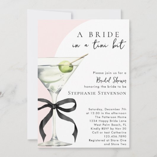A Tini Bit Black Bow Martini Pink Bridal Shower Kaart (Voorkant)