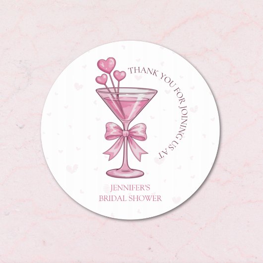 A Tini Bit Engaged Pink Martini Bridal Shower  Ronde Sticker