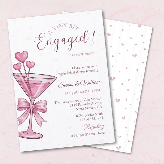 A Tini Bit Engaged Pink Martini Couple Shower Kaart