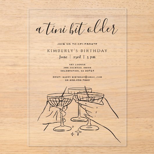 A Tini Bit Older Black Cocktail Birthday Party Acryl Uitnodigingen (Voorkant)
