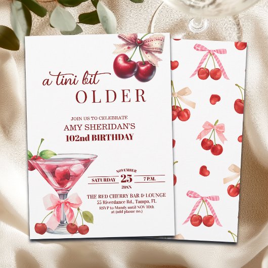 A Tini Bit Older Cherry Martini 102nd Birthday Kaart