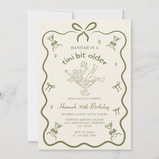 A Tini Bit Older Espresso Martini Bow Birthday  Kaart (Voorkant)