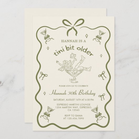 A Tini Bit Older Espresso Martini Bow Birthday  Kaart (Voorkant / Achterkant)