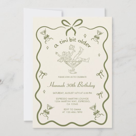 A Tini Bit Older Espresso Martini Bow Birthday  Kaart (Voorkant)