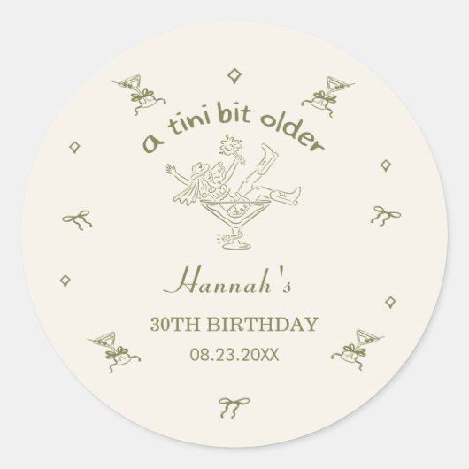 A Tini Bit Older Espresso Martini Bow Birthday Ronde Sticker (Voorkant)