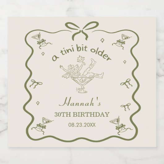 A Tini Bit Older Espresso Martini Bow Birthday Sparkling Wijnetiket (Enkel label)