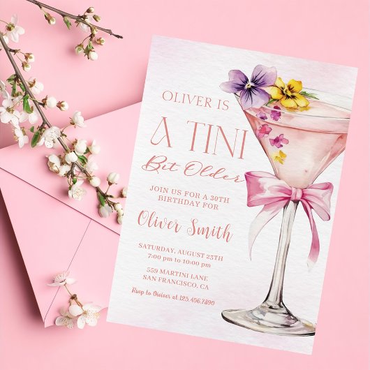 A Tini Bit Older Martini 30th Birthday Party Kaart