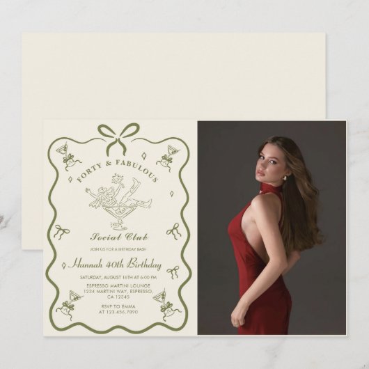 A Tini Bit Older Martini Bow Forty Birthday Photo Kaart (Voorkant / Achterkant)