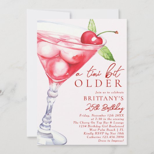 A Tini Bit Older Martini Cocktail Birthday For Her Kaart (Voorkant)
