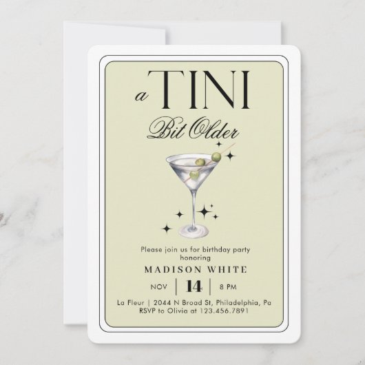 a Tini Bit Older Martini Olive Birthday Kaart (Voorkant)