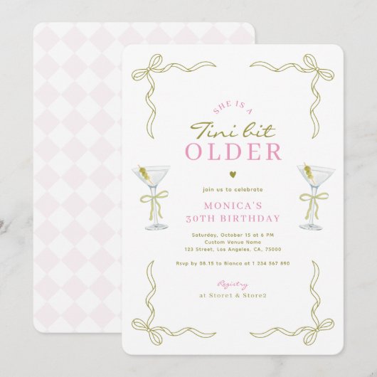 A Tini Bit Older Pink & Green 30th Birthday Party Kaart (Voorkant / Achterkant)