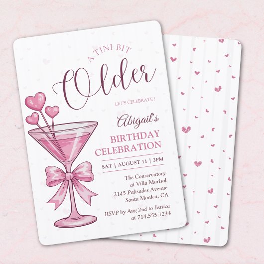 A Tini Bit Older Pink Martini Cocktail Birthday  Kaart
