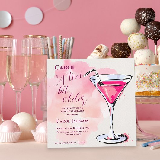 A Tini Bit Older Pink Martini Cocktail Birthday Magnetische Uitnodiging
